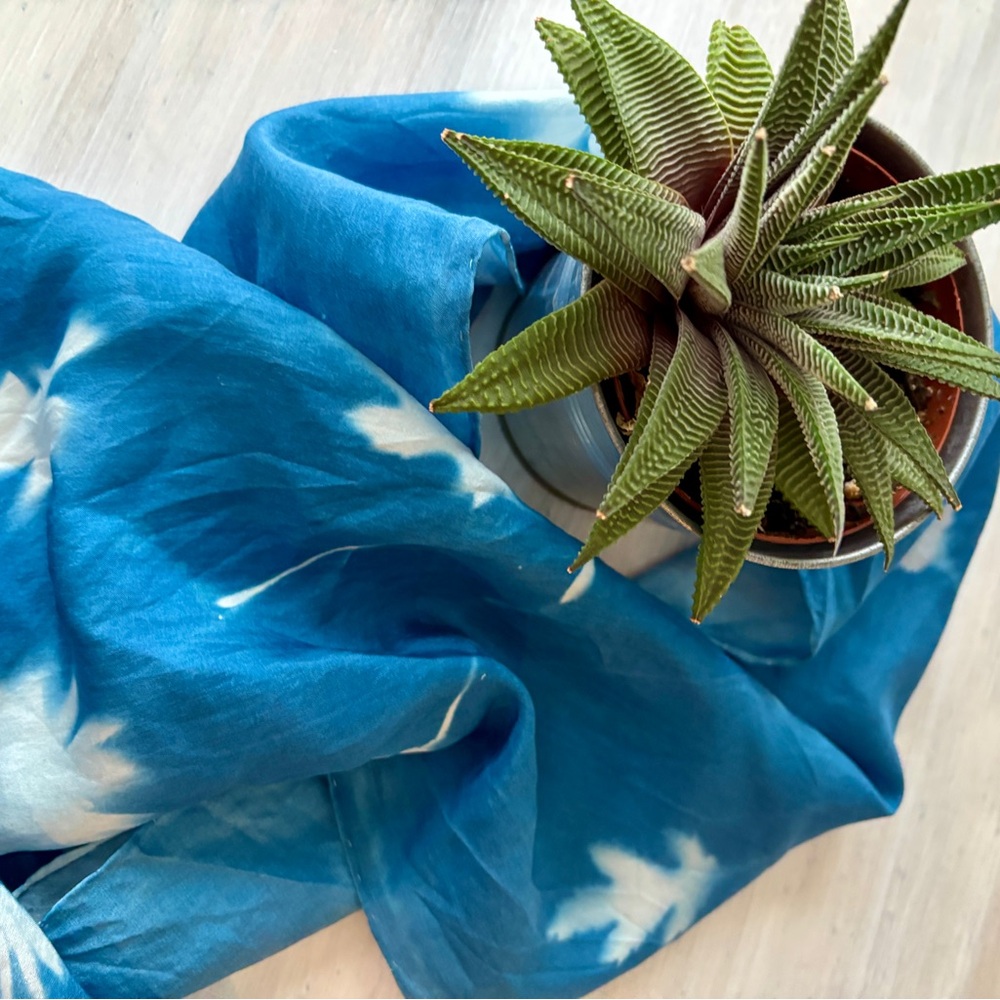 Vibrant Blue & White Floral Silk Scarf.